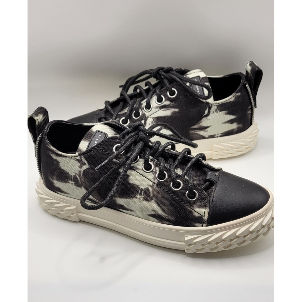 Black White Tied Dye Giuseppe Zanotti Lace Up Canvas /Leather Sneakers Size 36
